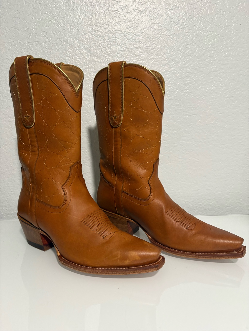 Tecovas Sadie Honey Stars Leather Western Cowboy Boots